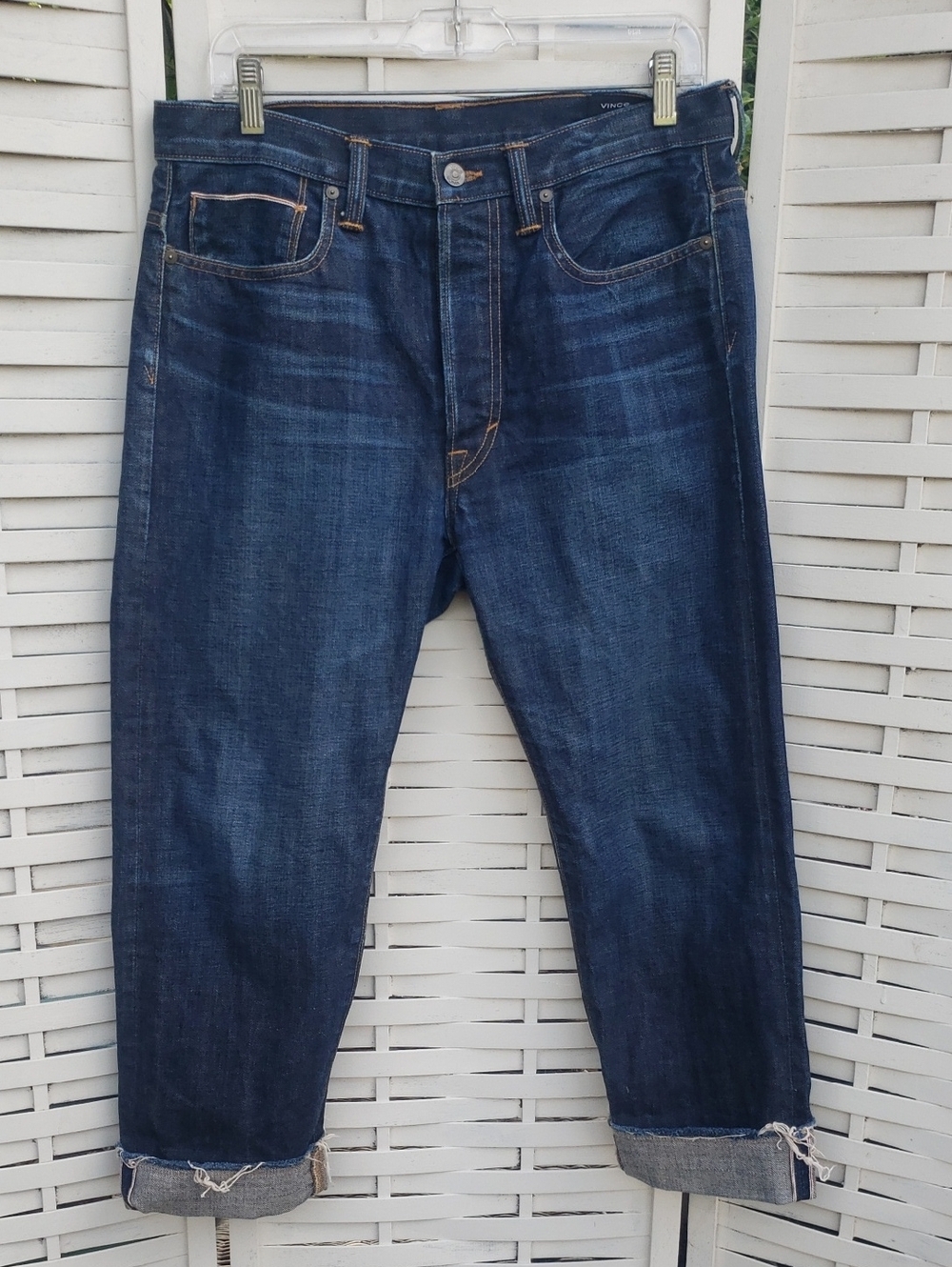 Vince Dark Indigo Crop Distress Jeans Size 28